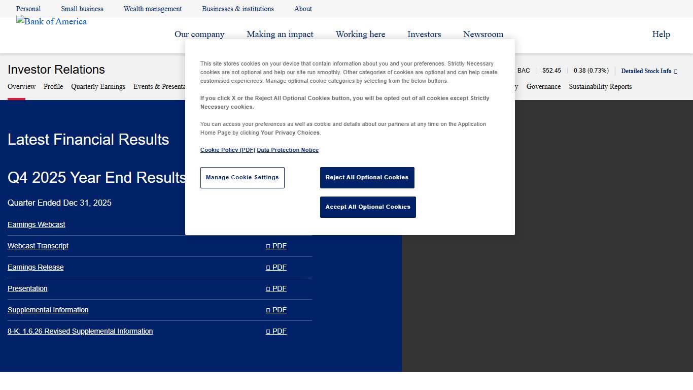 Investor Relations Bank of America Corporation (BAC)